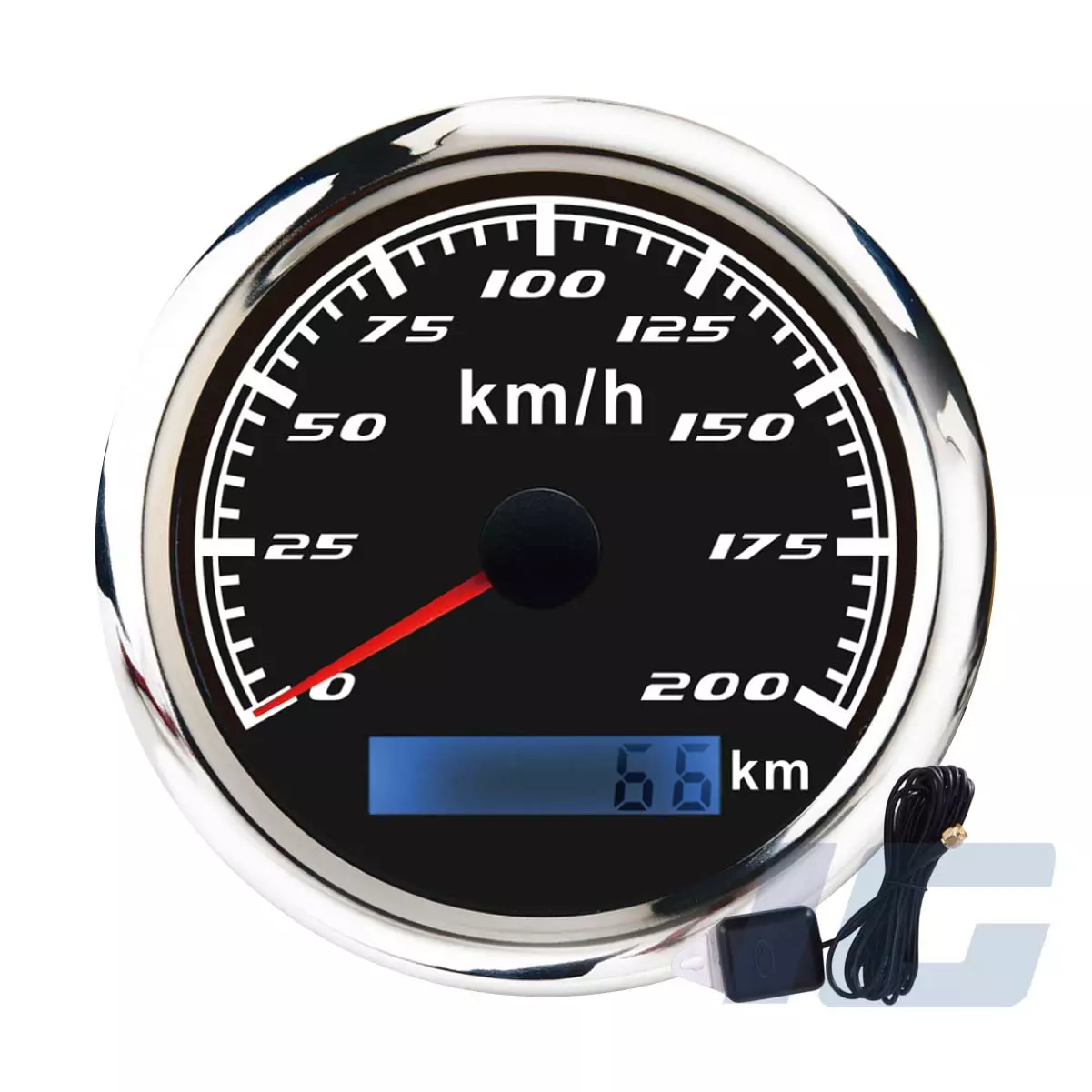 W Pro Series 85mm Black Face Aftermarket Marine Gauge - 200 KMH Speedometer with Odometer & GPS Sensor for Pontoon Boat, Yacht, Outboard